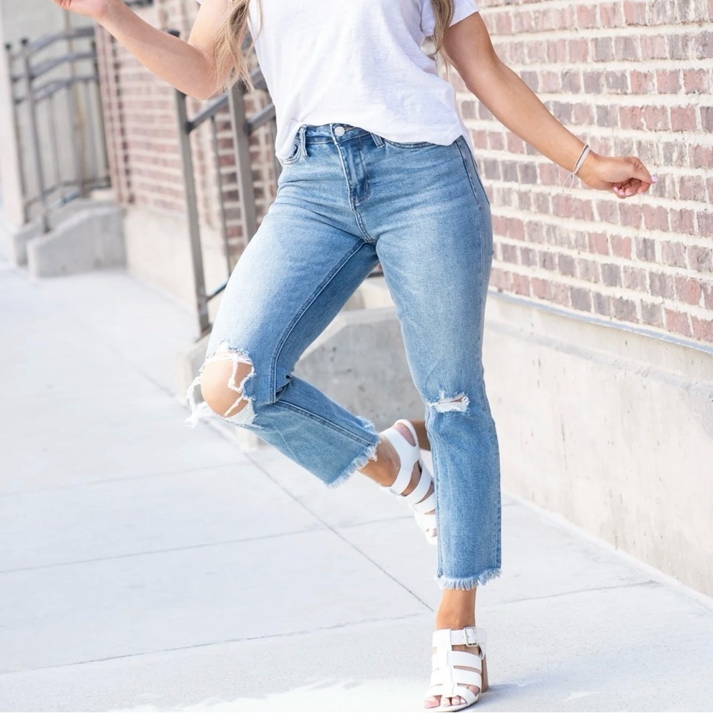Vervet 26 (2/3) Hampton High Rise Crop Straight Women’s Jeans Distressed Stretch